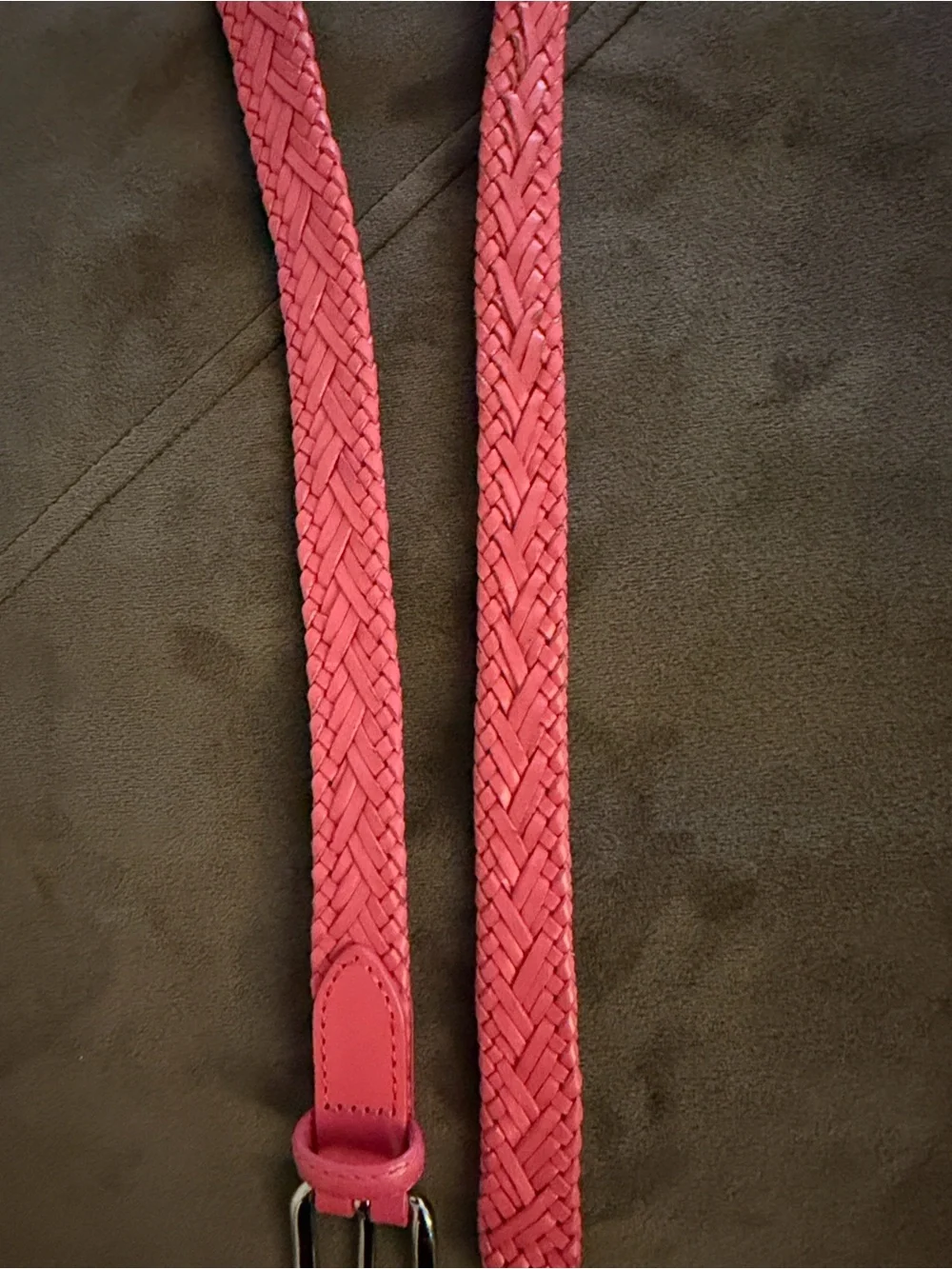 Talbots intricate Braided Coral-Pink Women's Belt with Silver Buckle 1” wide